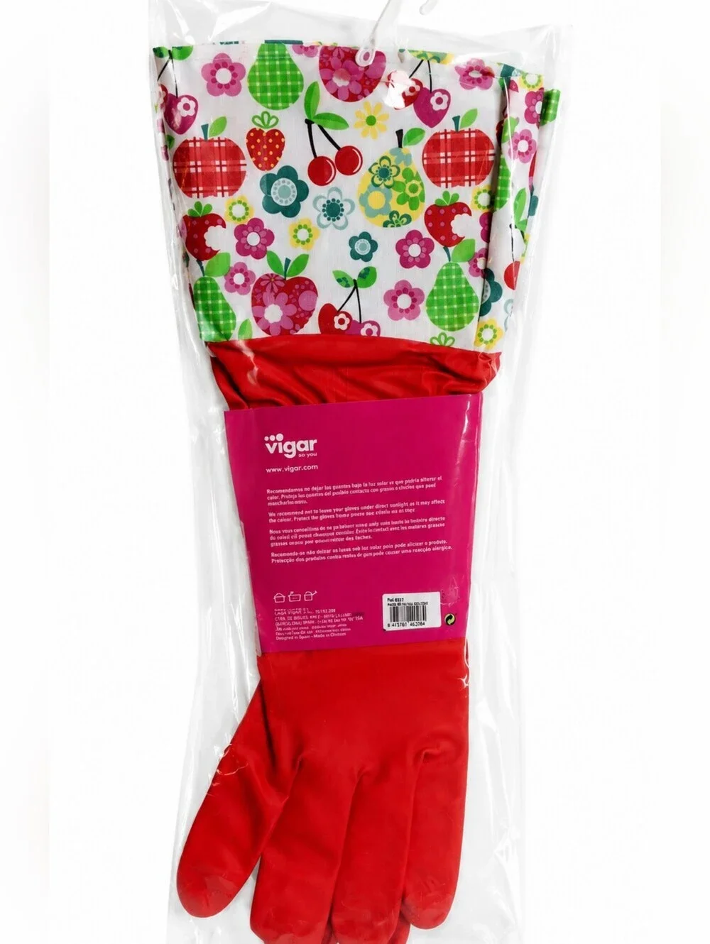 Vigar Floral Dish Gloves with Red Latex Palm